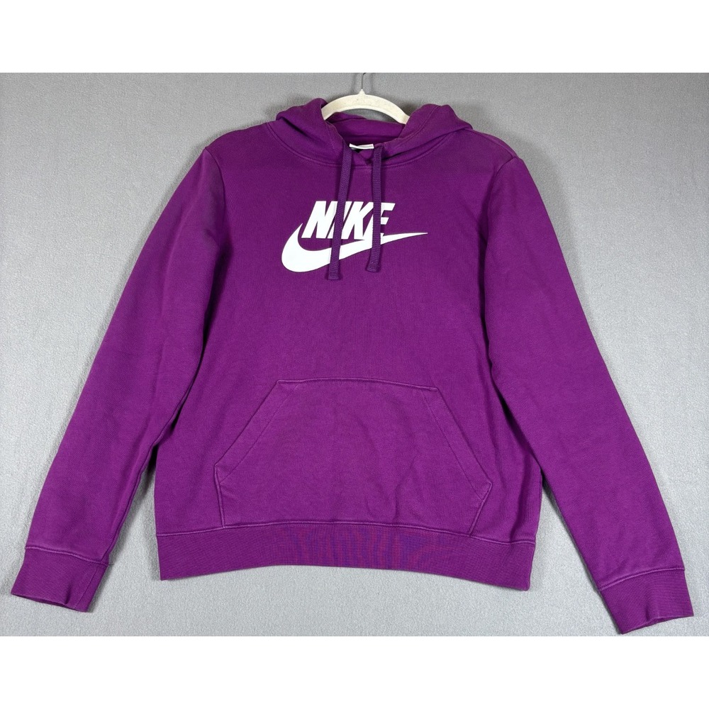 Nike Sportswear Club Womens Fleece Hoodie Purple Swoosh Logo Pullover Pocket S